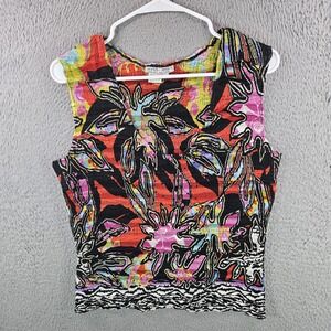 Alberto Makali Womens Large Floral Popcorn Tank Top Sleeveless Multicolor Scoop